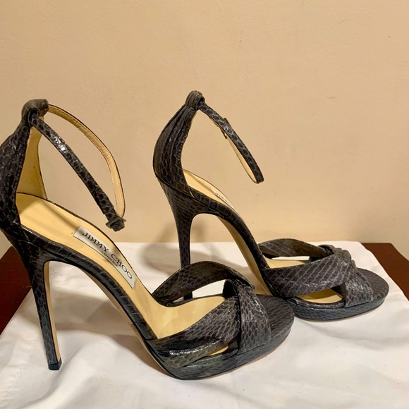 Jimmy Choo Greta Snakeskin Leather Anklestrap heels - Picture 2 of 7